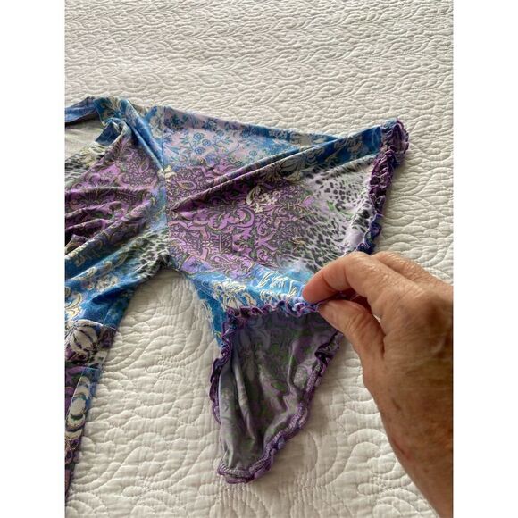 Bisou Bisou Kimono Robe Floral Bell Sleeve Wrap Tie Size L Multicolor - Picture 8 of 13